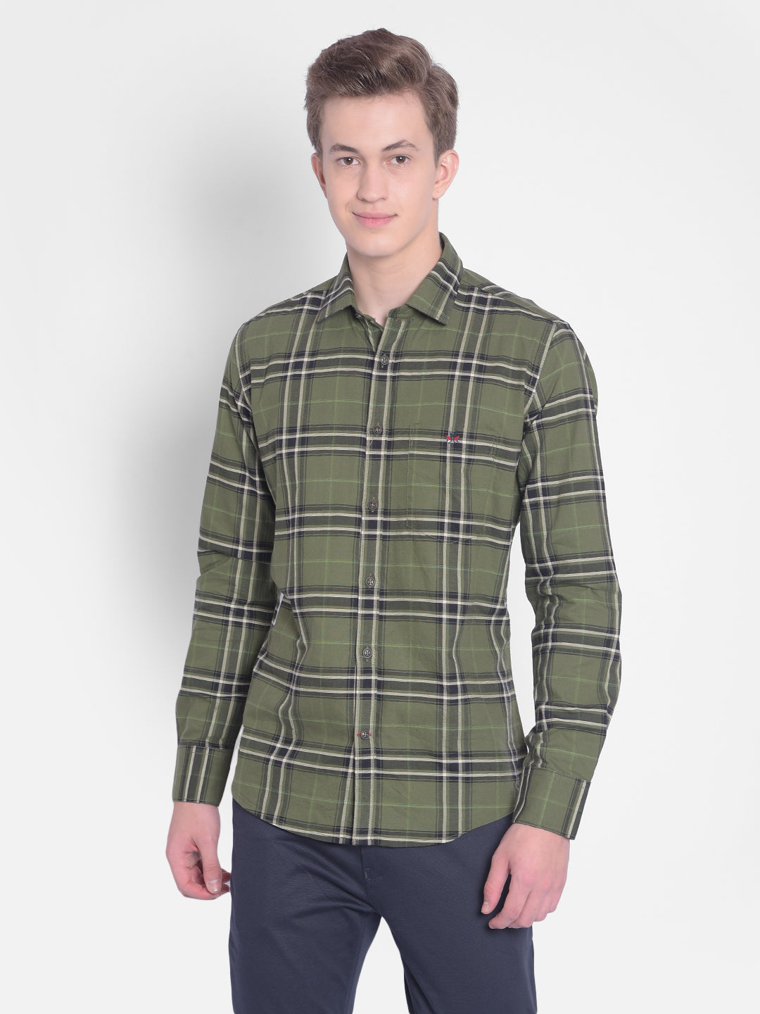 Olive Checked Shirt-Men Shirts-Crimsoune Club