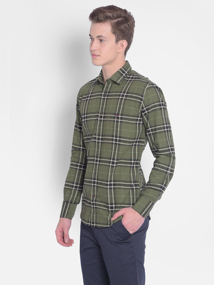 Olive Checked Shirt-Men Shirts-Crimsoune Club