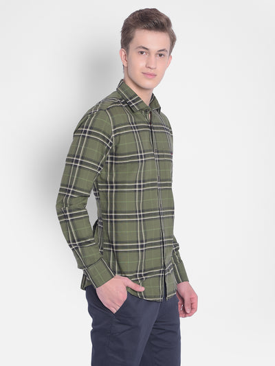 Olive Checked Shirt-Men Shirts-Crimsoune Club