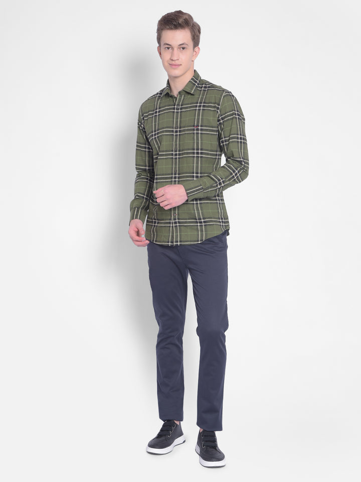 Olive Checked Shirt-Men Shirts-Crimsoune Club