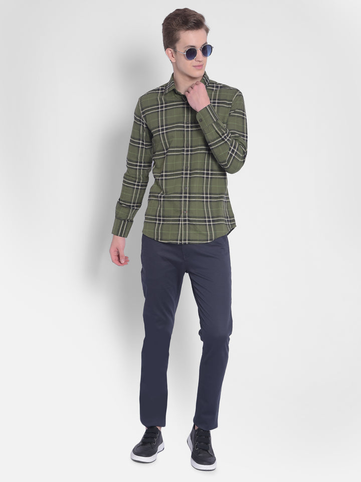 Olive Checked Shirt-Men Shirts-Crimsoune Club