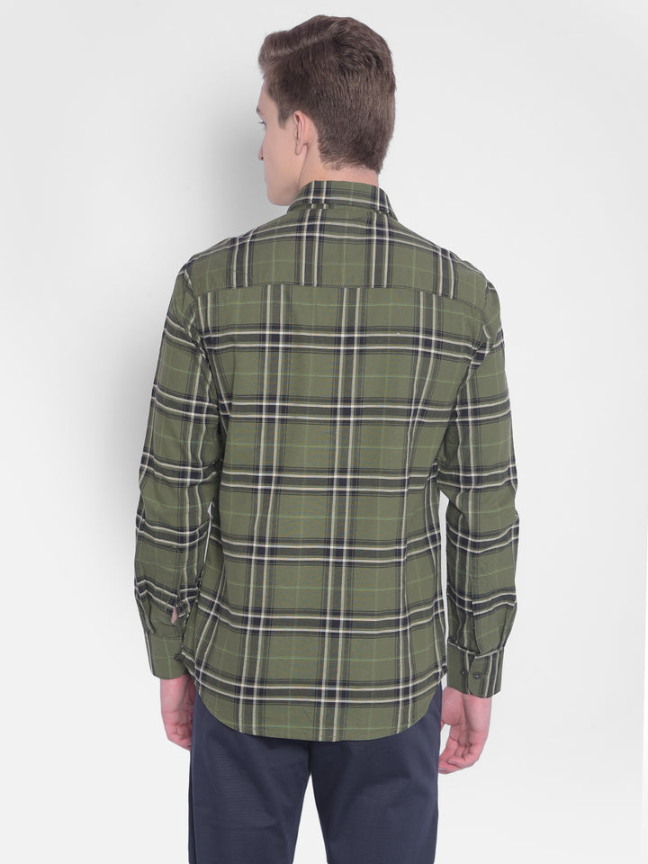 Olive Checked Shirt-Men Shirts-Crimsoune Club