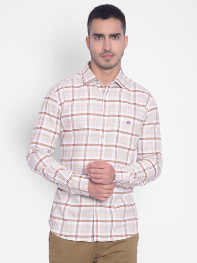 Beige Checked Shirt-Men Jeans-Crimsoune Club