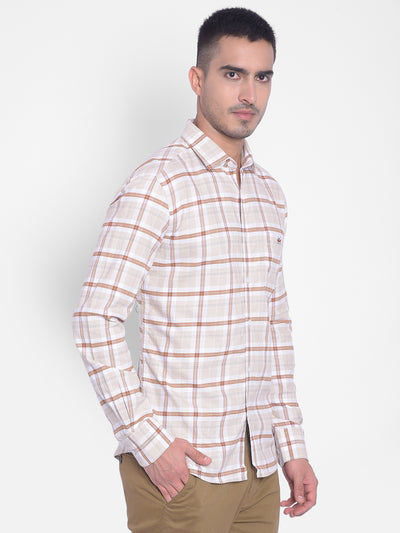 Beige Checked Shirt-Men Jeans-Crimsoune Club