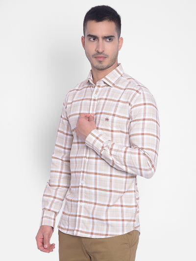 Beige Checked Shirt-Men Jeans-Crimsoune Club