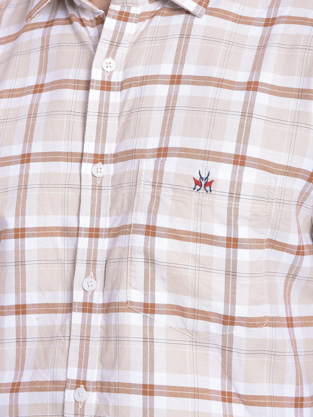Beige Checked Shirt-Men Jeans-Crimsoune Club