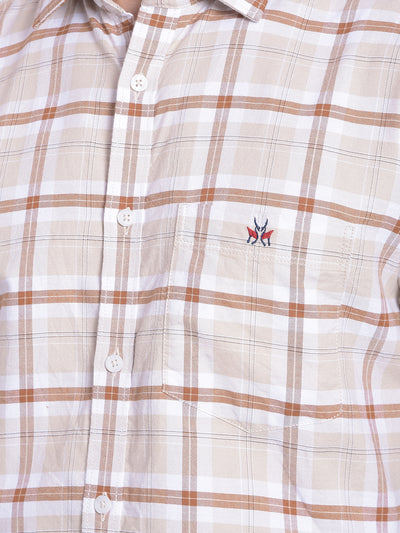 Beige Checked Shirt-Men Jeans-Crimsoune Club