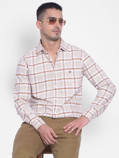 Beige Checked Shirt-Men Jeans-Crimsoune Club