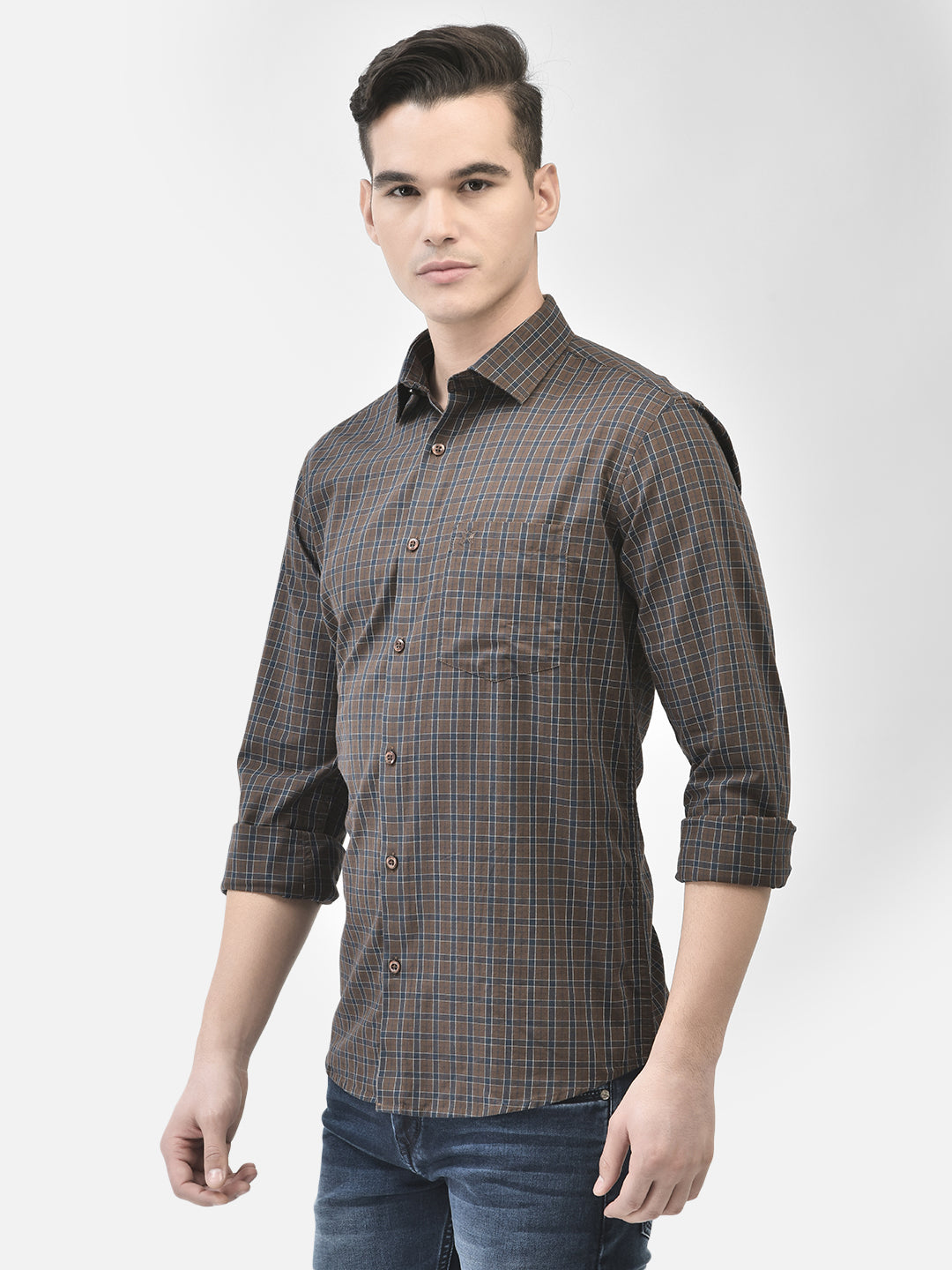 Brown Checked Shirt-Men Shirts-Crimsoune Club