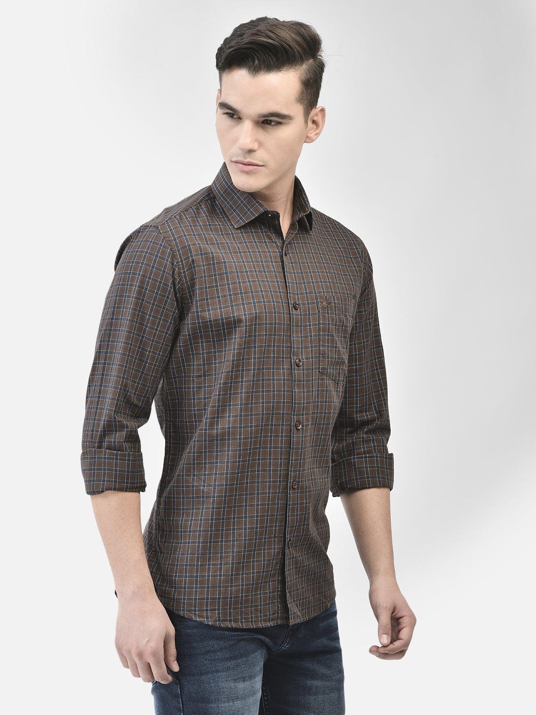 Brown Checked Shirt-Men Shirts-Crimsoune Club