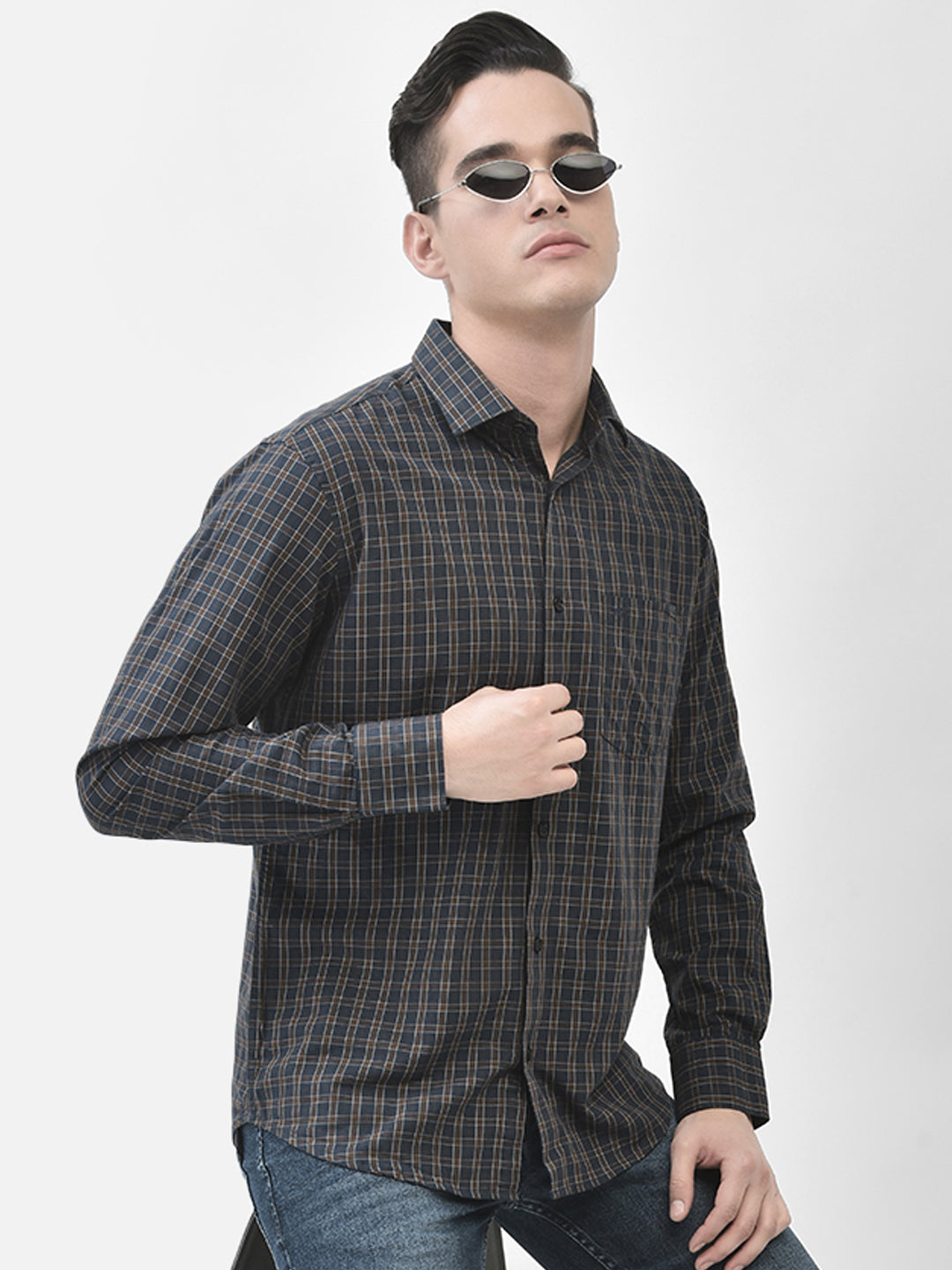 Navy Blue Checked Shirt-Men Shirts-Crimsoune Club