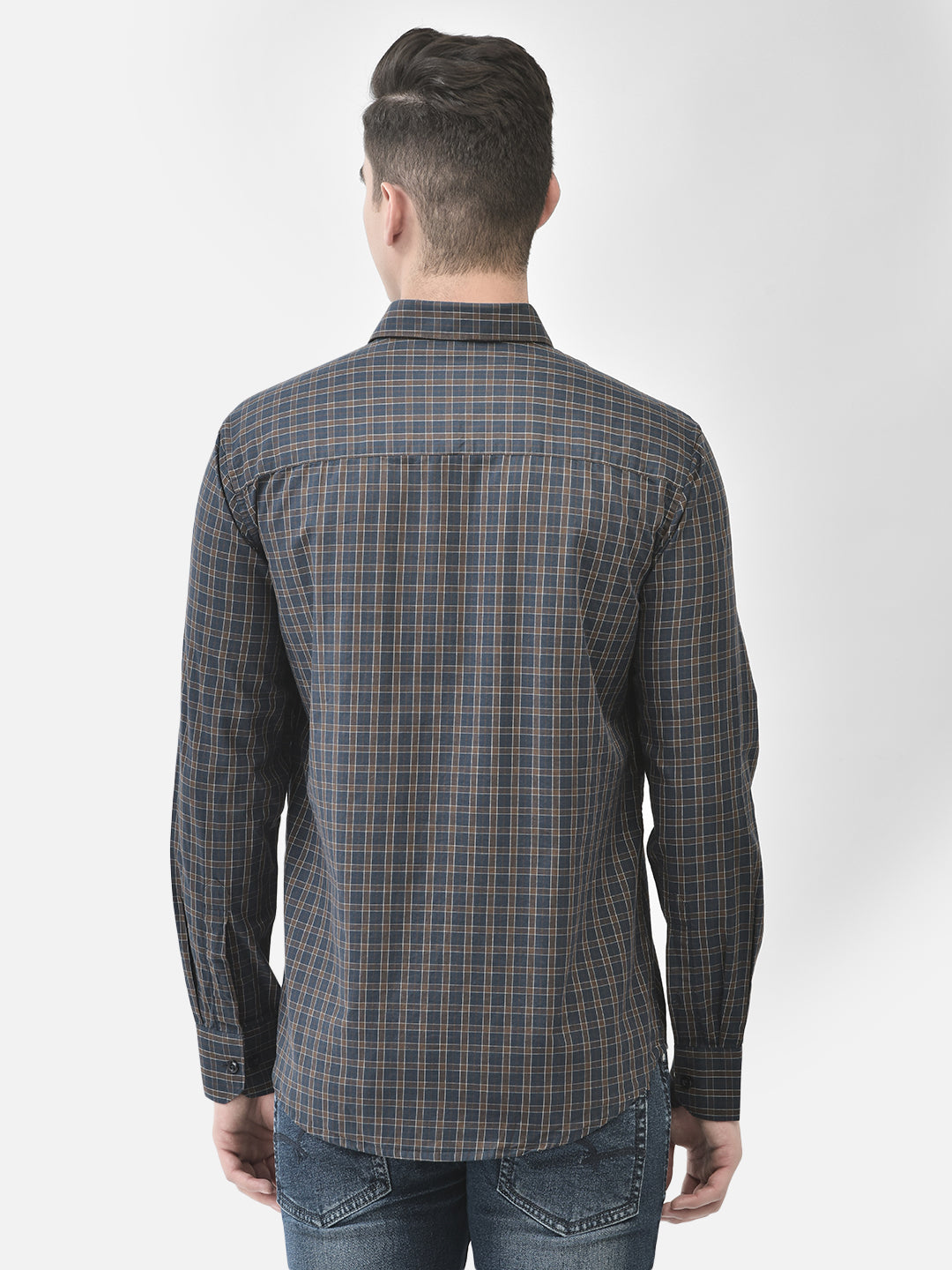 Navy Blue Checked Shirt-Men Shirts-Crimsoune Club