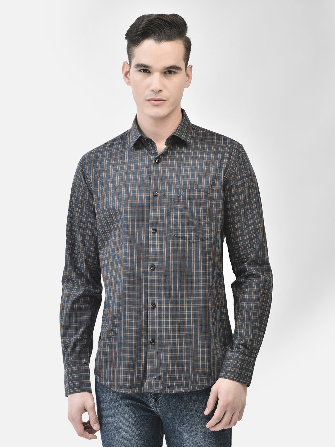 Navy Blue Checked Shirt-Men Shirts-Crimsoune Club