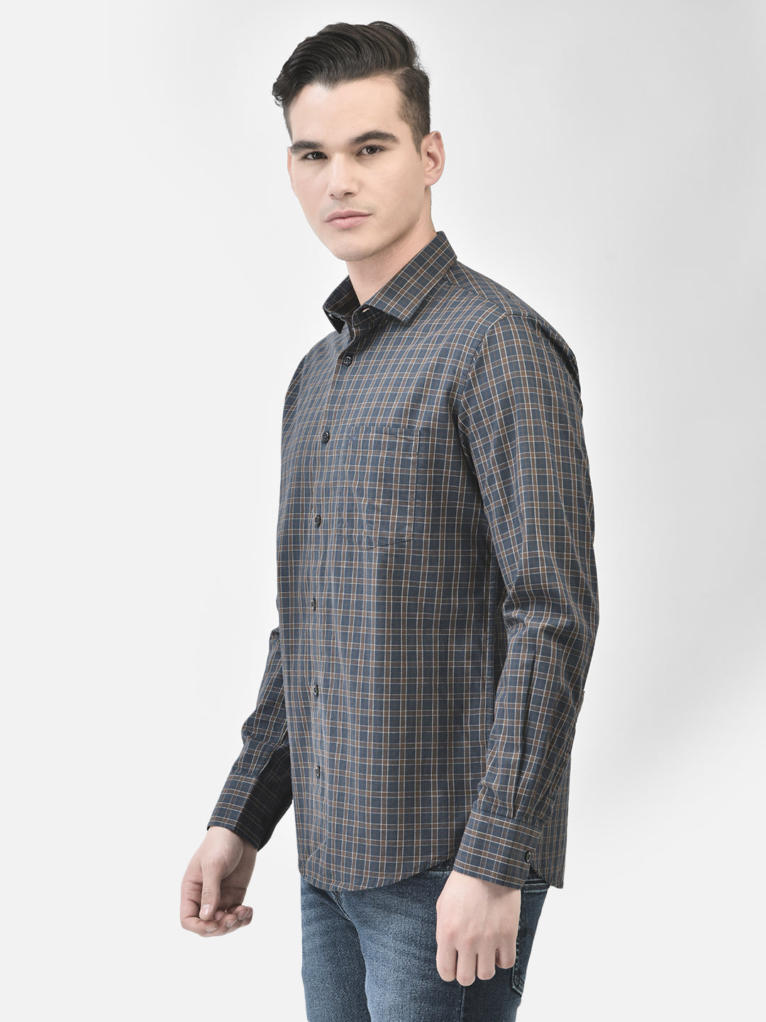 Navy Blue Checked Shirt-Men Shirts-Crimsoune Club