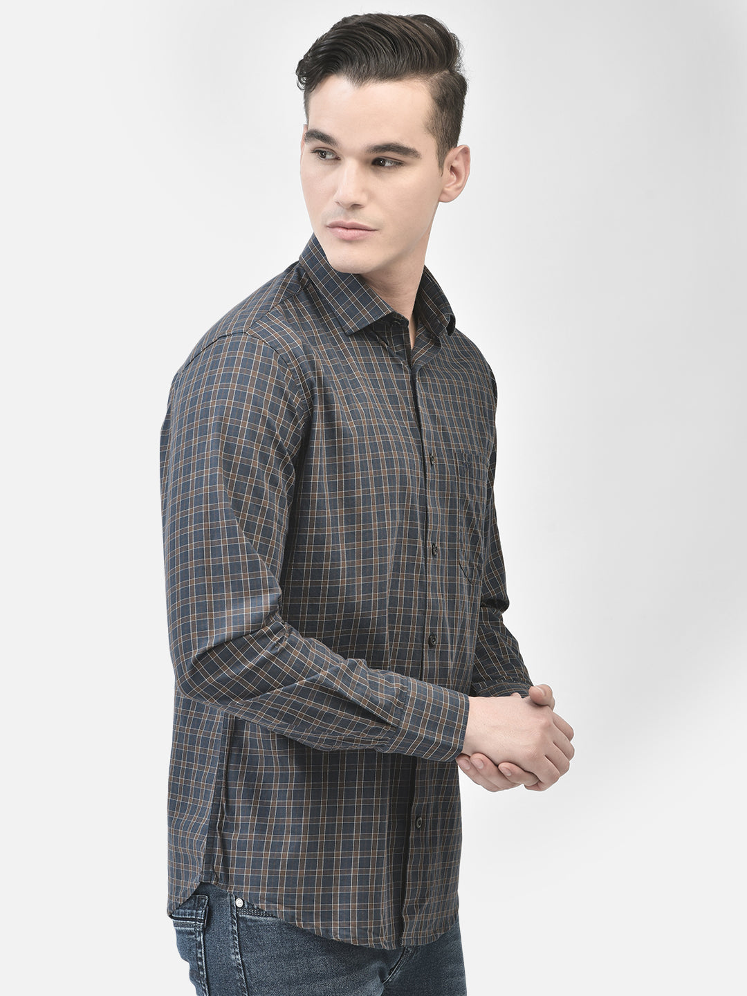 Navy Blue Checked Shirt-Men Shirts-Crimsoune Club