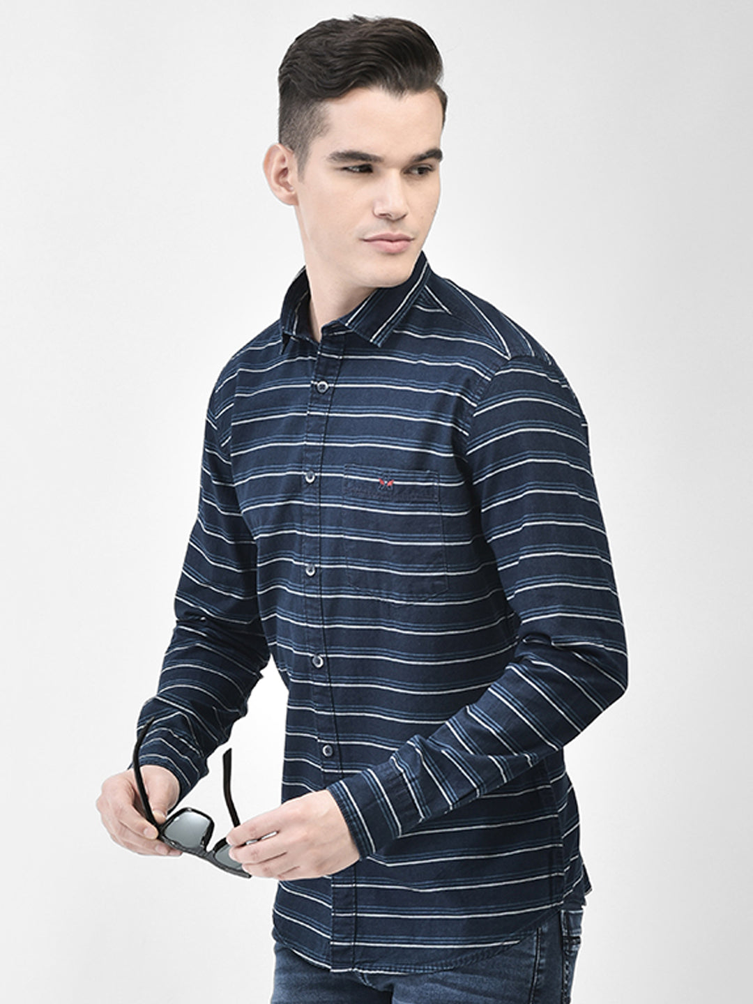 Navy Blue Striped Shirt-Men Shirts-Crimsoune Club