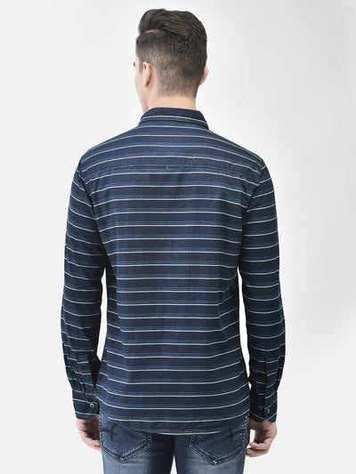 Navy Blue Striped Shirt-Men Shirts-Crimsoune Club