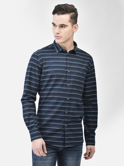 Navy Blue Striped Shirt-Men Shirts-Crimsoune Club