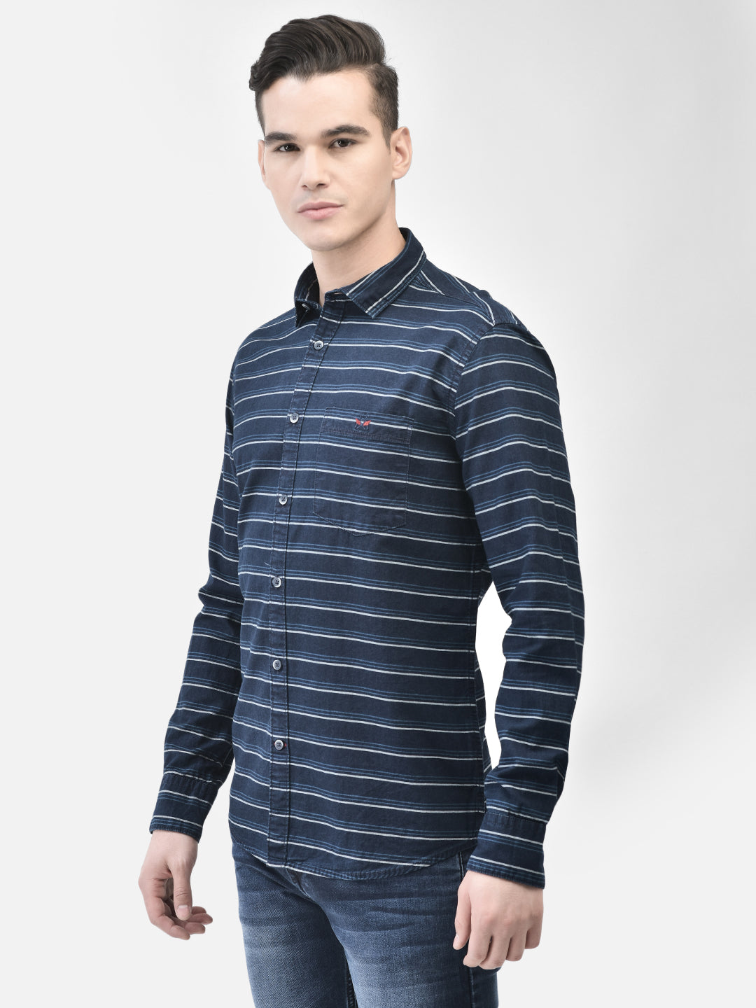 Navy Blue Striped Shirt-Men Shirts-Crimsoune Club