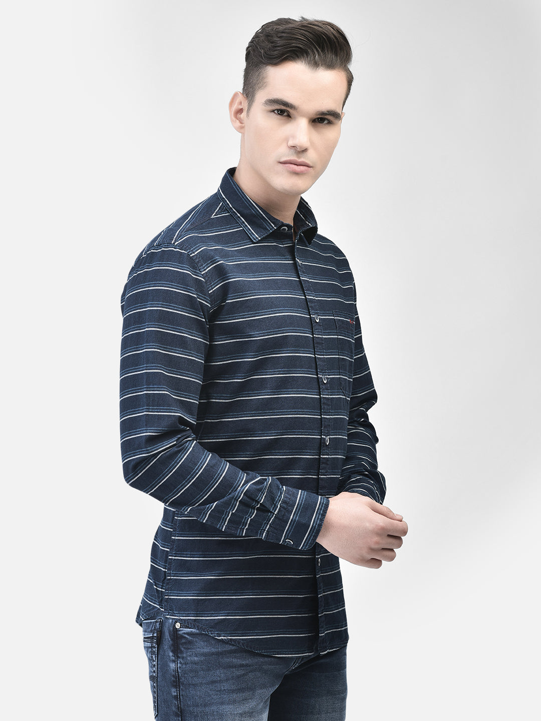 Navy Blue Striped Shirt-Men Shirts-Crimsoune Club