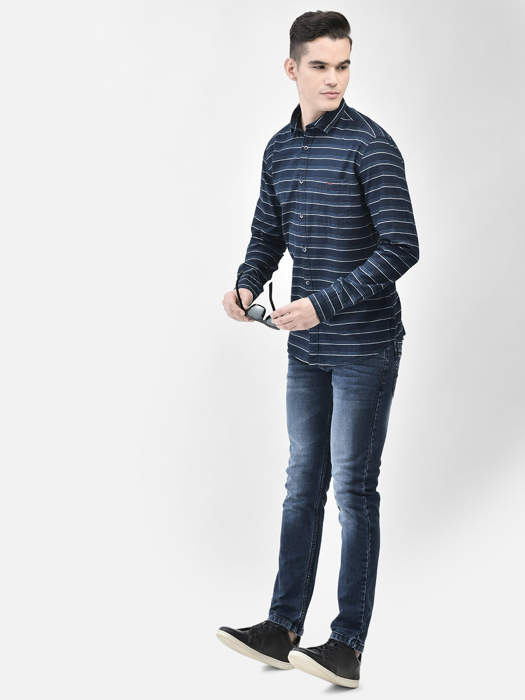 Navy Blue Striped Shirt-Men Shirts-Crimsoune Club