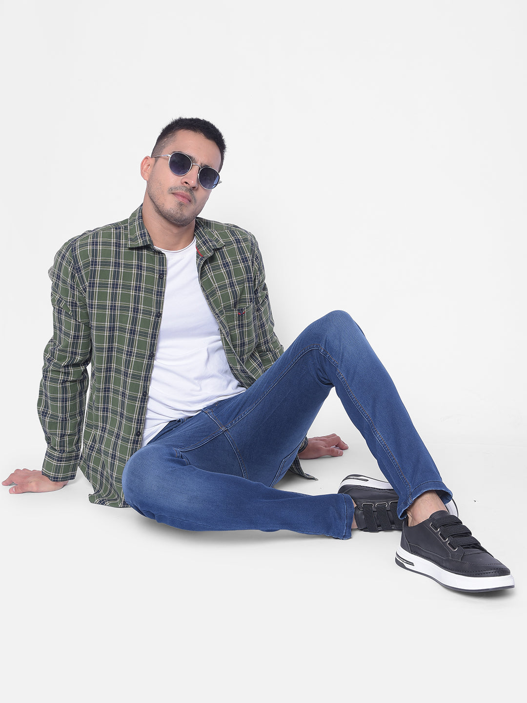 Olive Checked Shirt-Men Jeans-Crimsoune Club