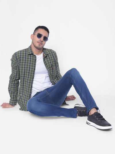Olive Checked Shirt-Men Jeans-Crimsoune Club