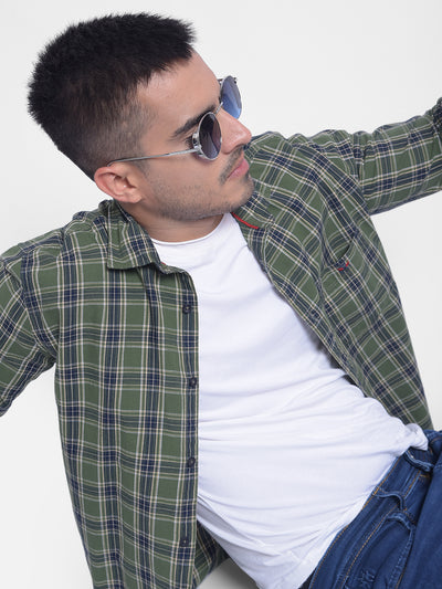 Olive Checked Shirt-Men Jeans-Crimsoune Club