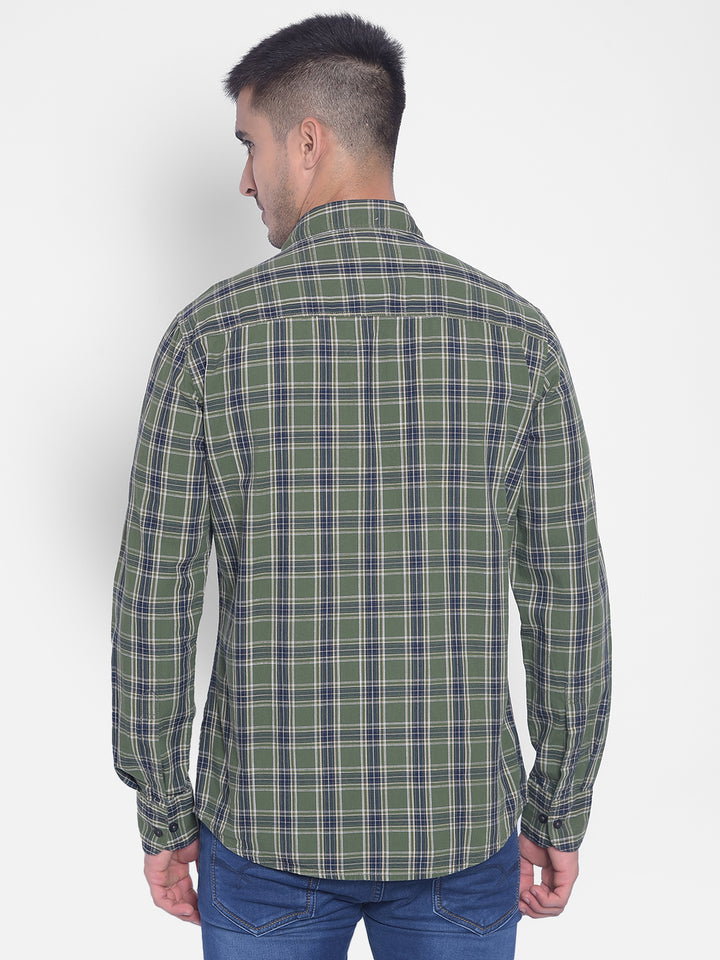Olive Checked Shirt-Men Jeans-Crimsoune Club