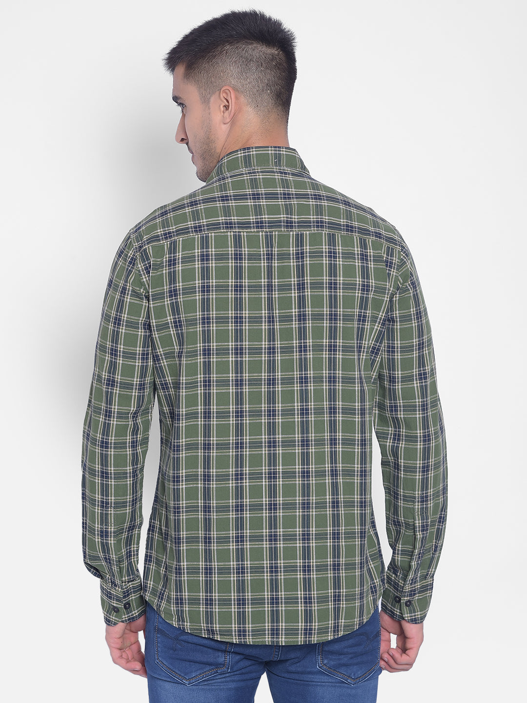 Olive Checked Shirt-Men Jeans-Crimsoune Club