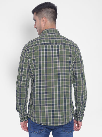 Olive Checked Shirt-Men Jeans-Crimsoune Club