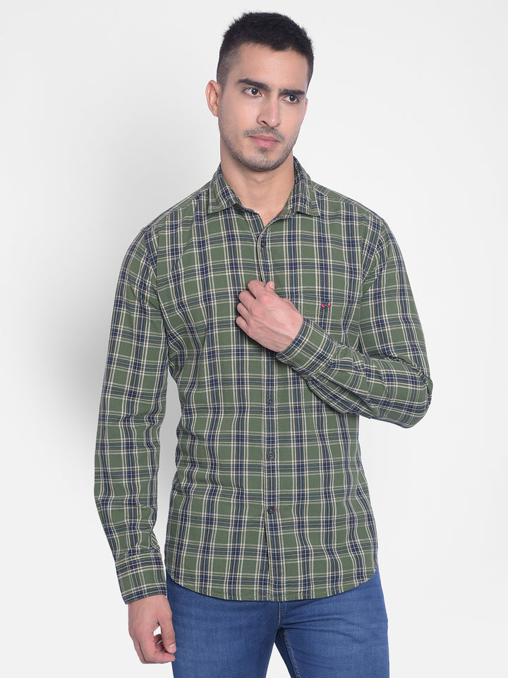 Olive Checked Shirt-Men Jeans-Crimsoune Club