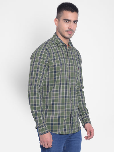Olive Checked Shirt-Men Jeans-Crimsoune Club