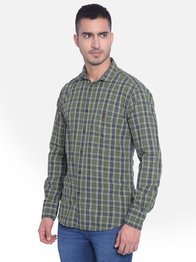 Olive Checked Shirt-Men Jeans-Crimsoune Club