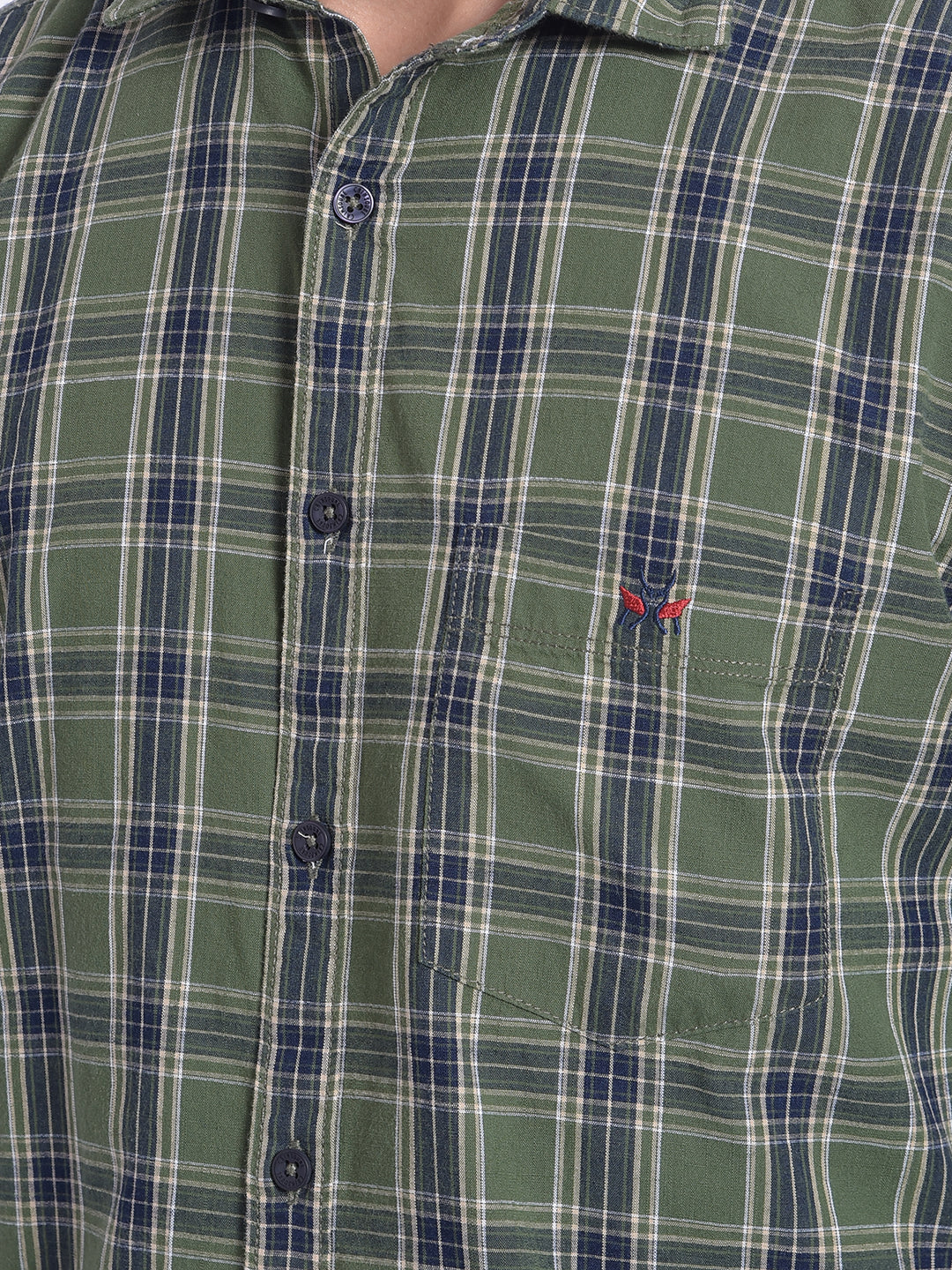 Olive Checked Shirt-Men Jeans-Crimsoune Club