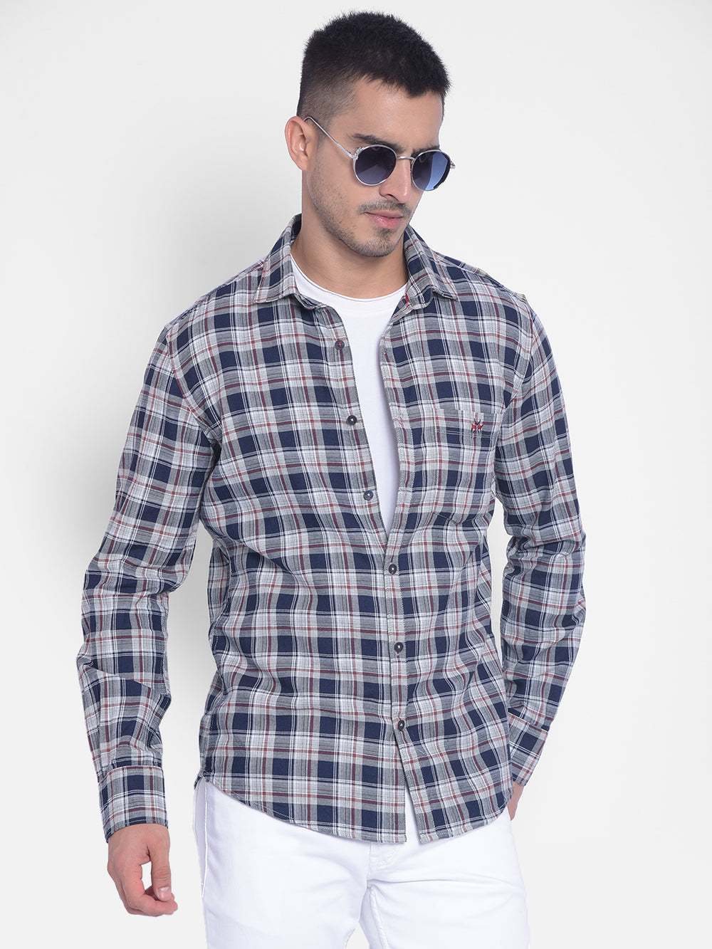 Blue Checked Shirt-Men Jeans-Crimsoune Club