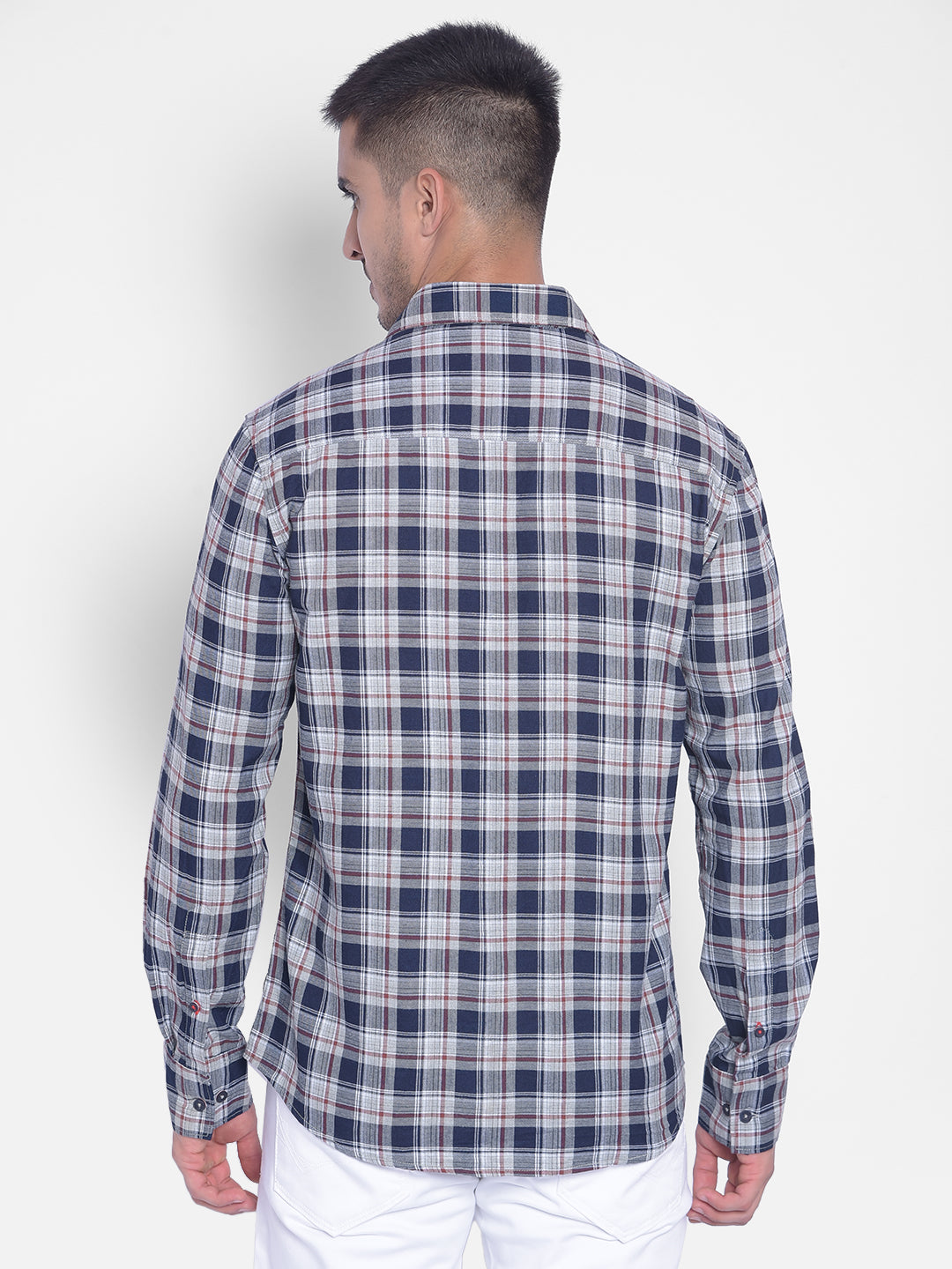 Blue Checked Shirt-Men Jeans-Crimsoune Club