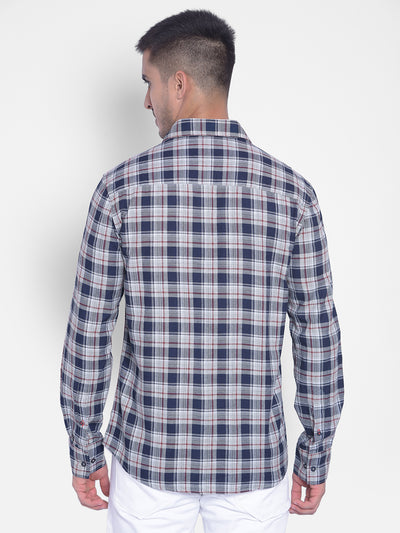 Blue Checked Shirt-Men Jeans-Crimsoune Club