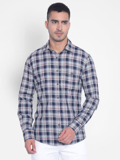 Blue Checked Shirt-Men Jeans-Crimsoune Club