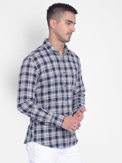 Blue Checked Shirt-Men Jeans-Crimsoune Club