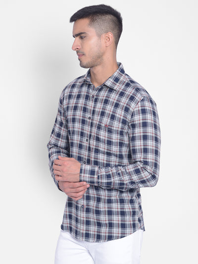 Blue Checked Shirt-Men Jeans-Crimsoune Club
