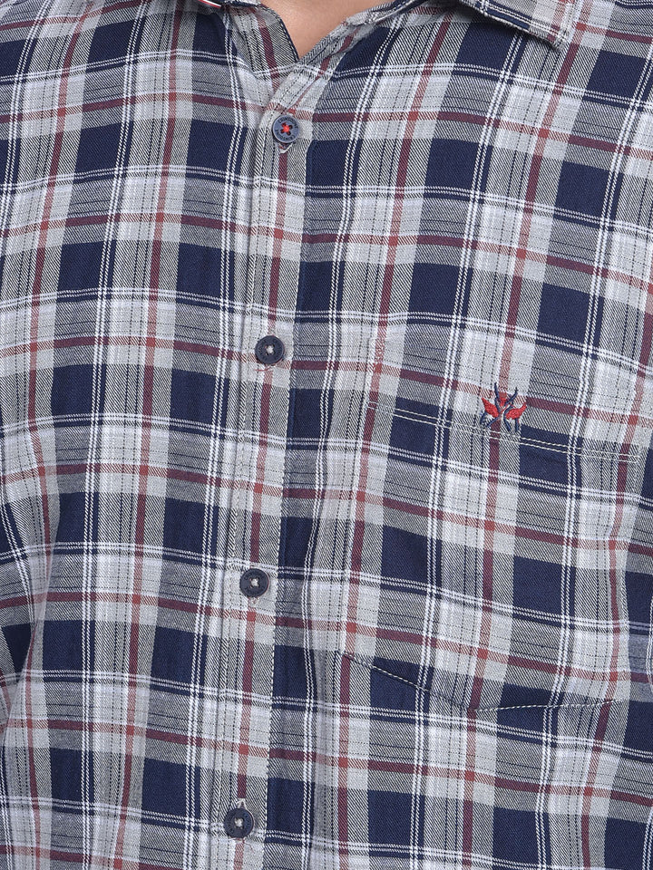 Blue Checked Shirt-Men Jeans-Crimsoune Club