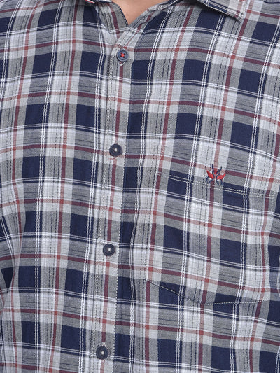 Blue Checked Shirt-Men Jeans-Crimsoune Club