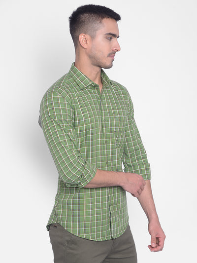 Green Checked Shirt-Men Jeans-Crimsoune Club