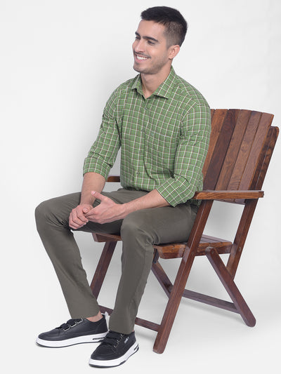Green Checked Shirt-Men Jeans-Crimsoune Club