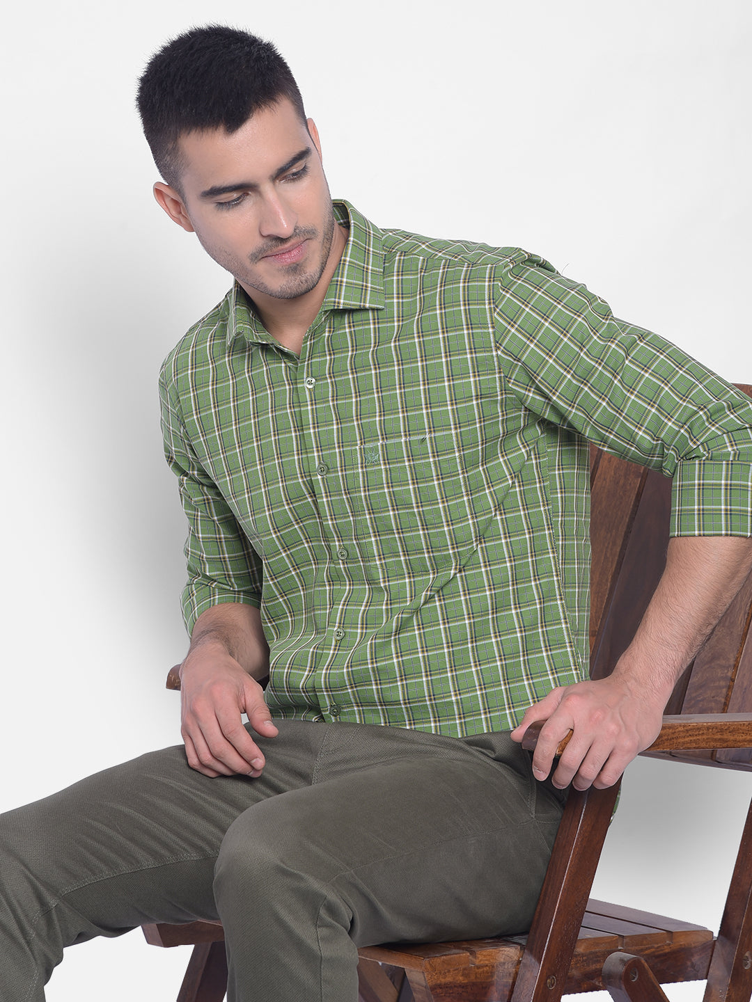 Green Checked Shirt-Men Jeans-Crimsoune Club