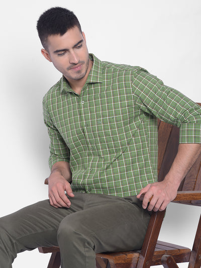 Green Checked Shirt-Men Jeans-Crimsoune Club