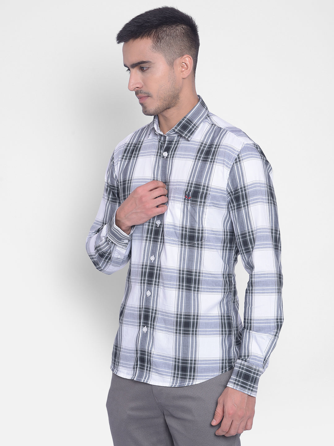 White Checked Shirt-Men Jeans-Crimsoune Club