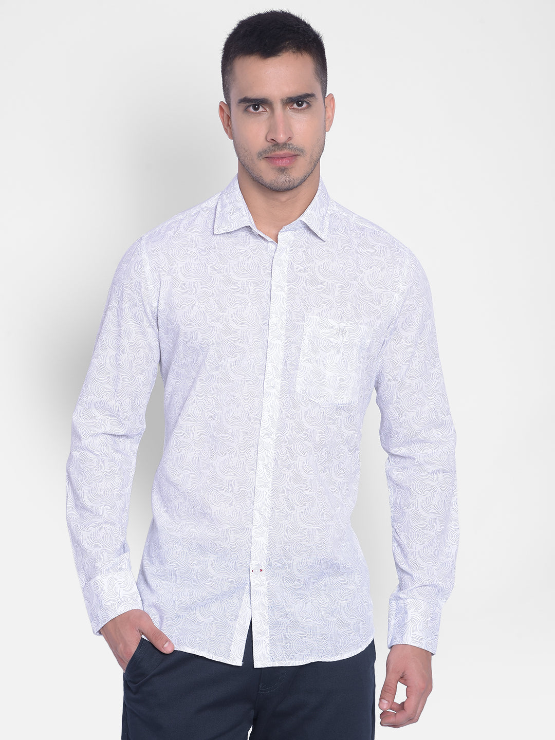 White Printed Shirt-Men Jeans-Crimsoune Club