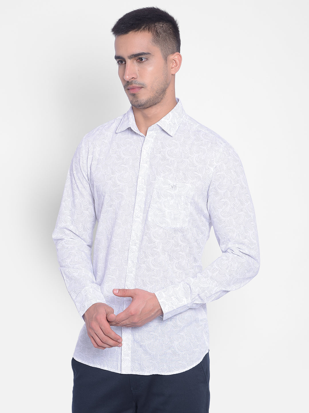 White Printed Shirt-Men Jeans-Crimsoune Club